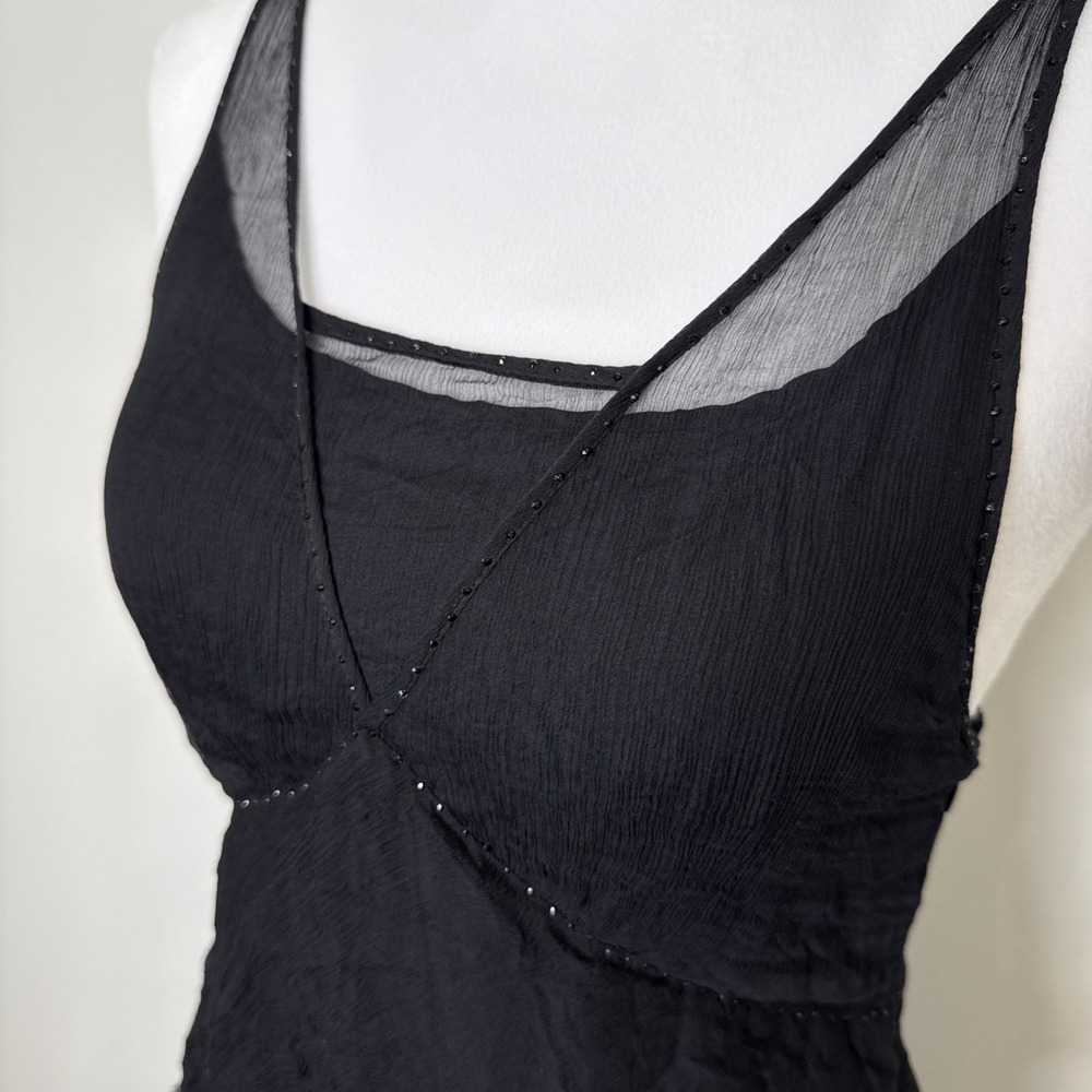 Saja 100% Silk Whimsigoth Boho‎ Dress S Black Fairy Grunge Tiered Witchy Beaded - Picture 3 of 9